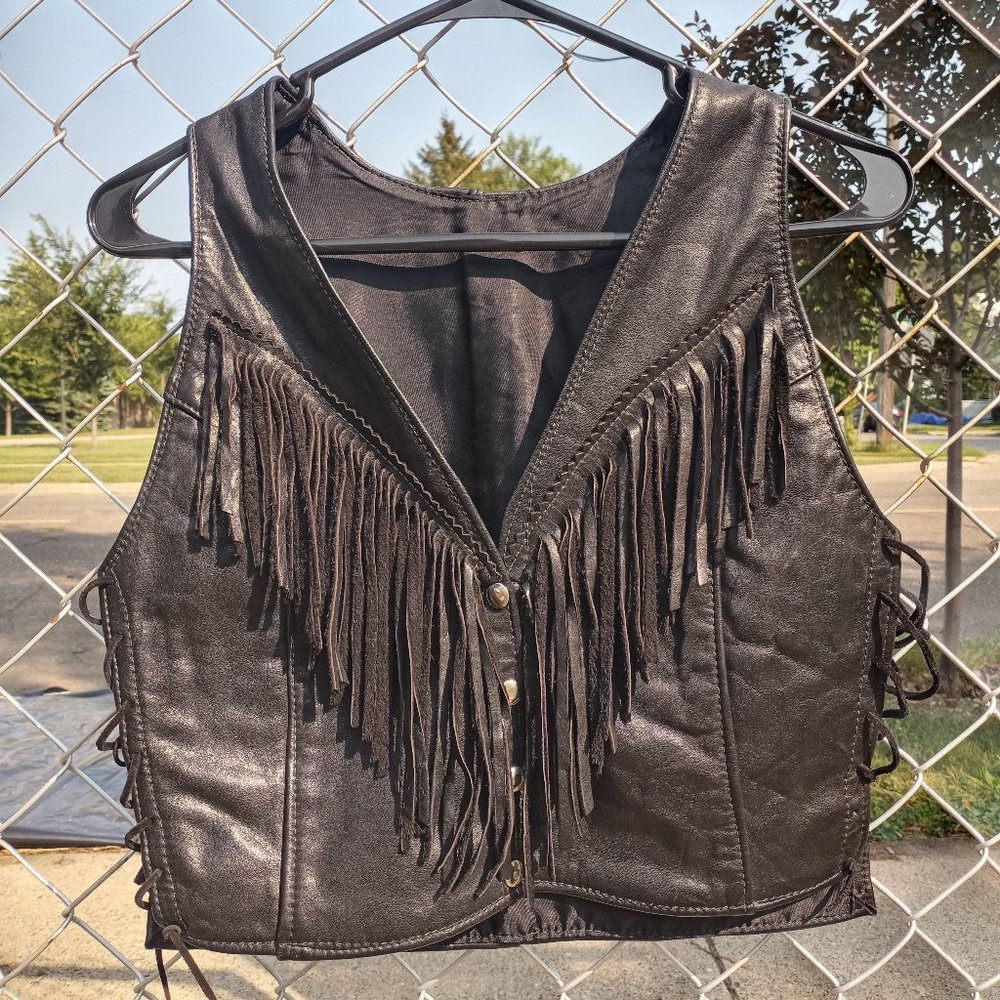 Vintage Genuine Leather Fringe Biker Vest
